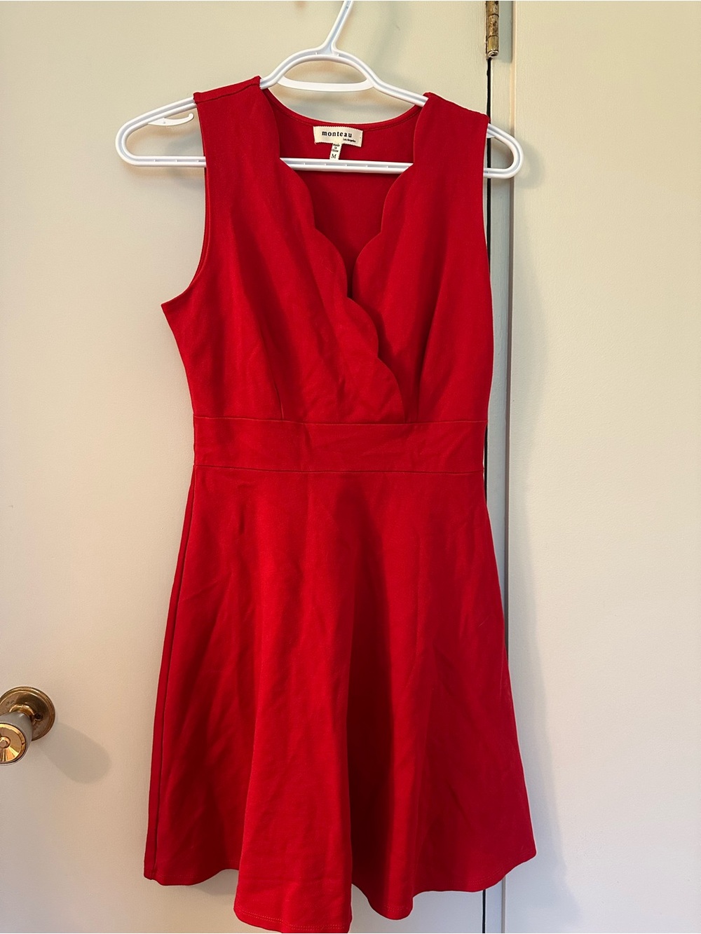 Monteau Red Scalloped V-Neck Fit & Flare Mini Dress